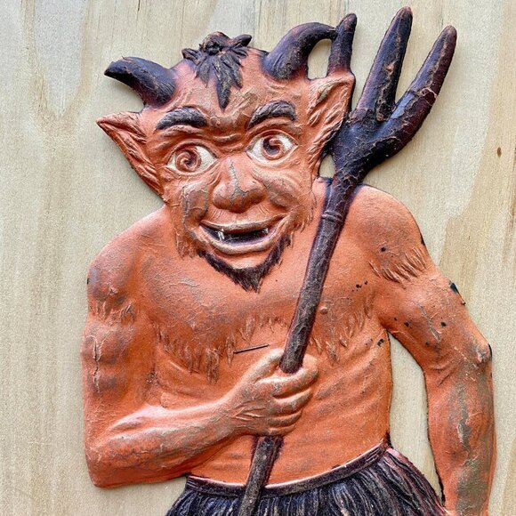 Krampus Devil Antique German Cardboard Embossed Die Cut Halloween Decoration - Picture 4 of 6